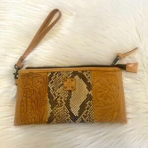 STS Brown Embossed Leather Wristlet/Clutch